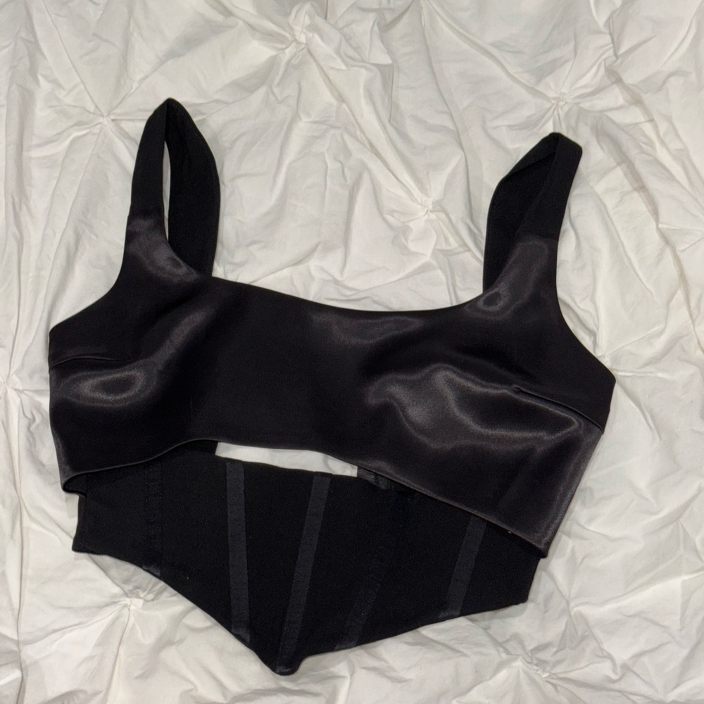 Chic Black Satin Crop Top